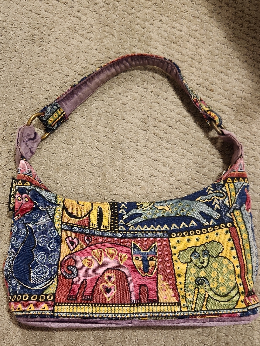 Vintage Laurel Burch Boho Animal Tapestry Shoulder Bag DOG / CAT